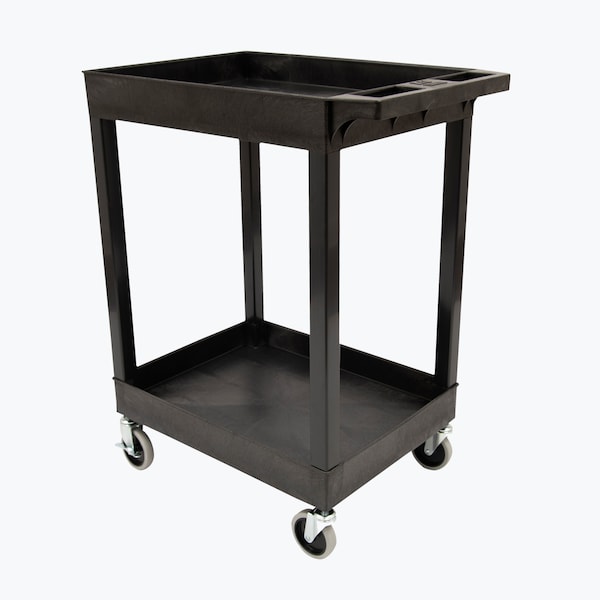 Plastic Utility Tub Cart - 24" x 18" -Two Shelves, Heavy Duty Casters -  Black